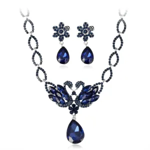 Blue Crystal & Silver-Plated Swan Pendant Necklace & Drop Earrings