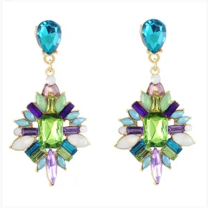 Blue Cubic Zirconia & 18K Gold-Plated Bezel-Set Cluster Drop Earrings