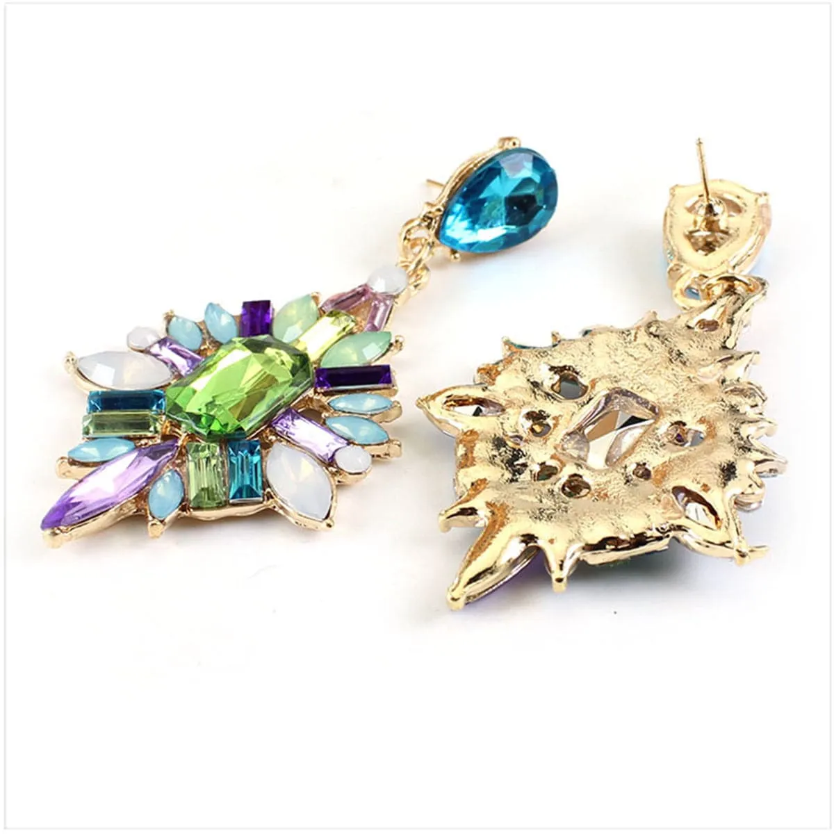 Blue Cubic Zirconia & 18K Gold-Plated Bezel-Set Cluster Drop Earrings