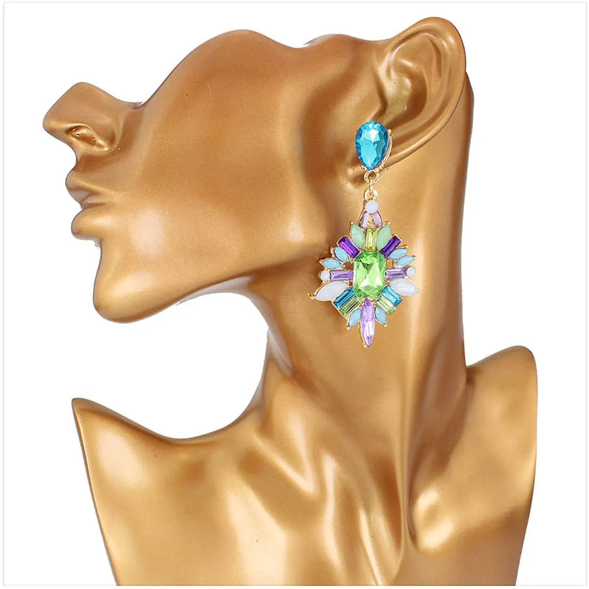 Blue Cubic Zirconia & 18K Gold-Plated Bezel-Set Cluster Drop Earrings