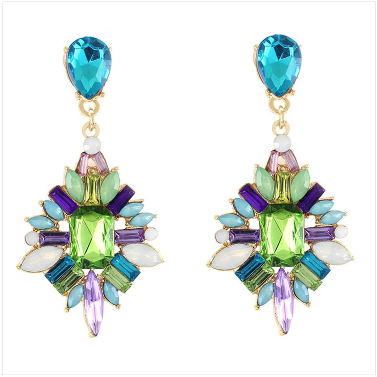 Blue Cubic Zirconia & 18K Gold-Plated Bezel-Set Cluster Drop Earrings