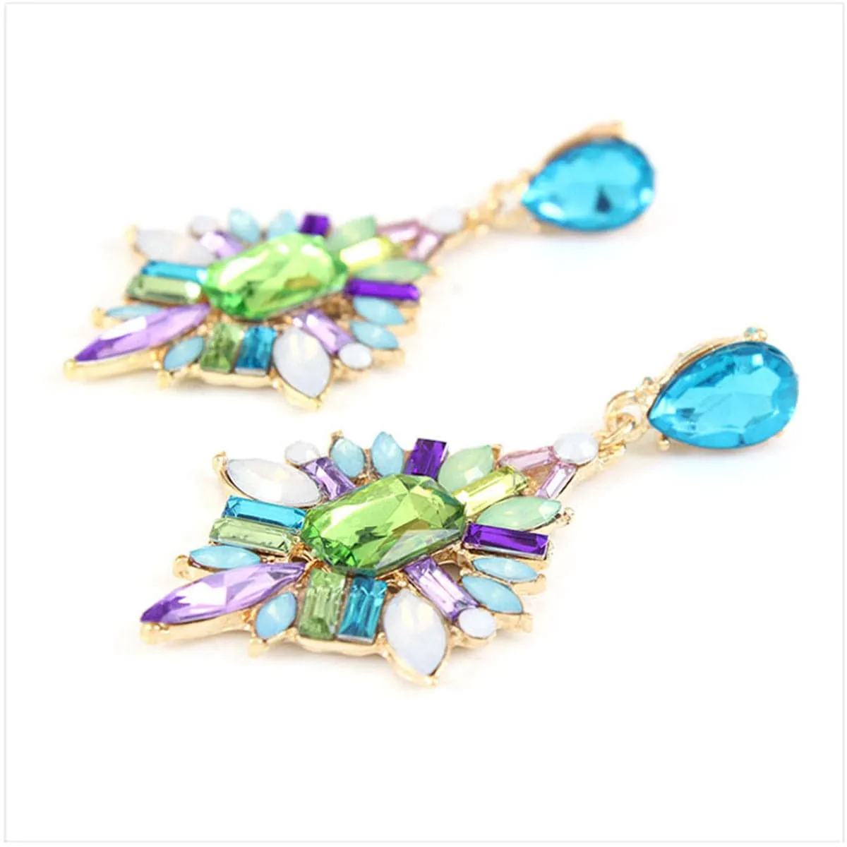 Blue Cubic Zirconia & 18K Gold-Plated Bezel-Set Cluster Drop Earrings