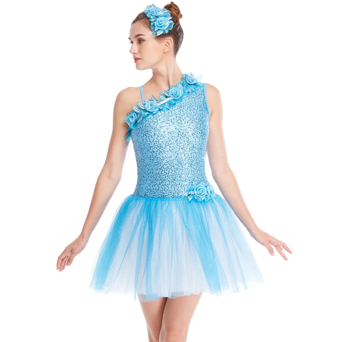 Blue Flowers Strap Ballet Dance Tutu Dress