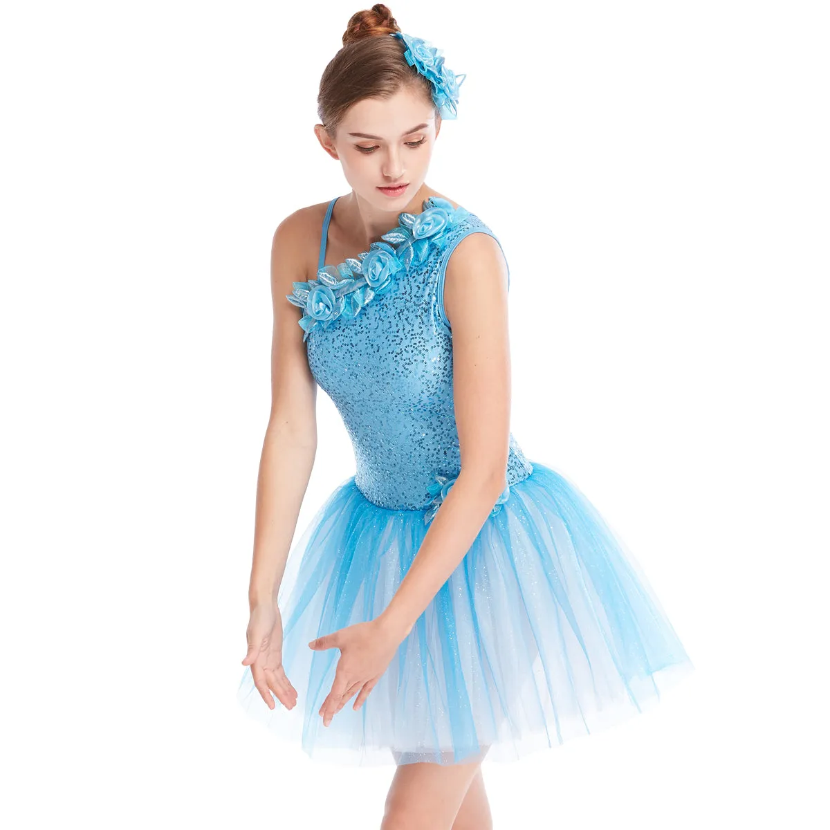 Blue Flowers Strap Ballet Dance Tutu Dress