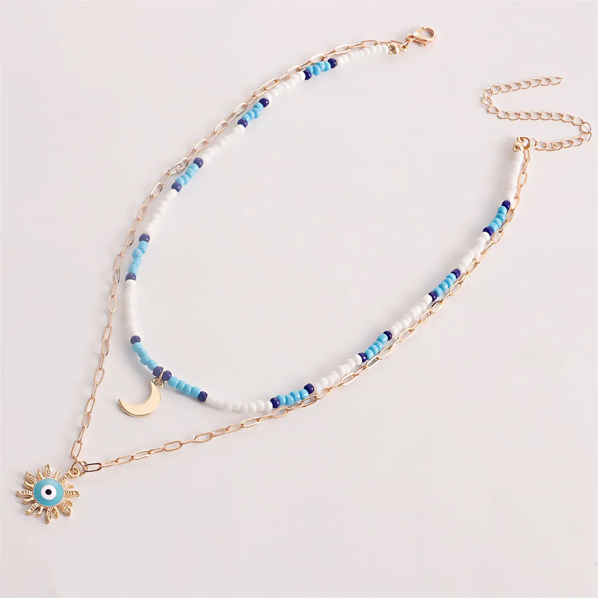 Blue Howlite & Enamel 18K Gold-Plated Sun Moon Layered Pendant Necklace