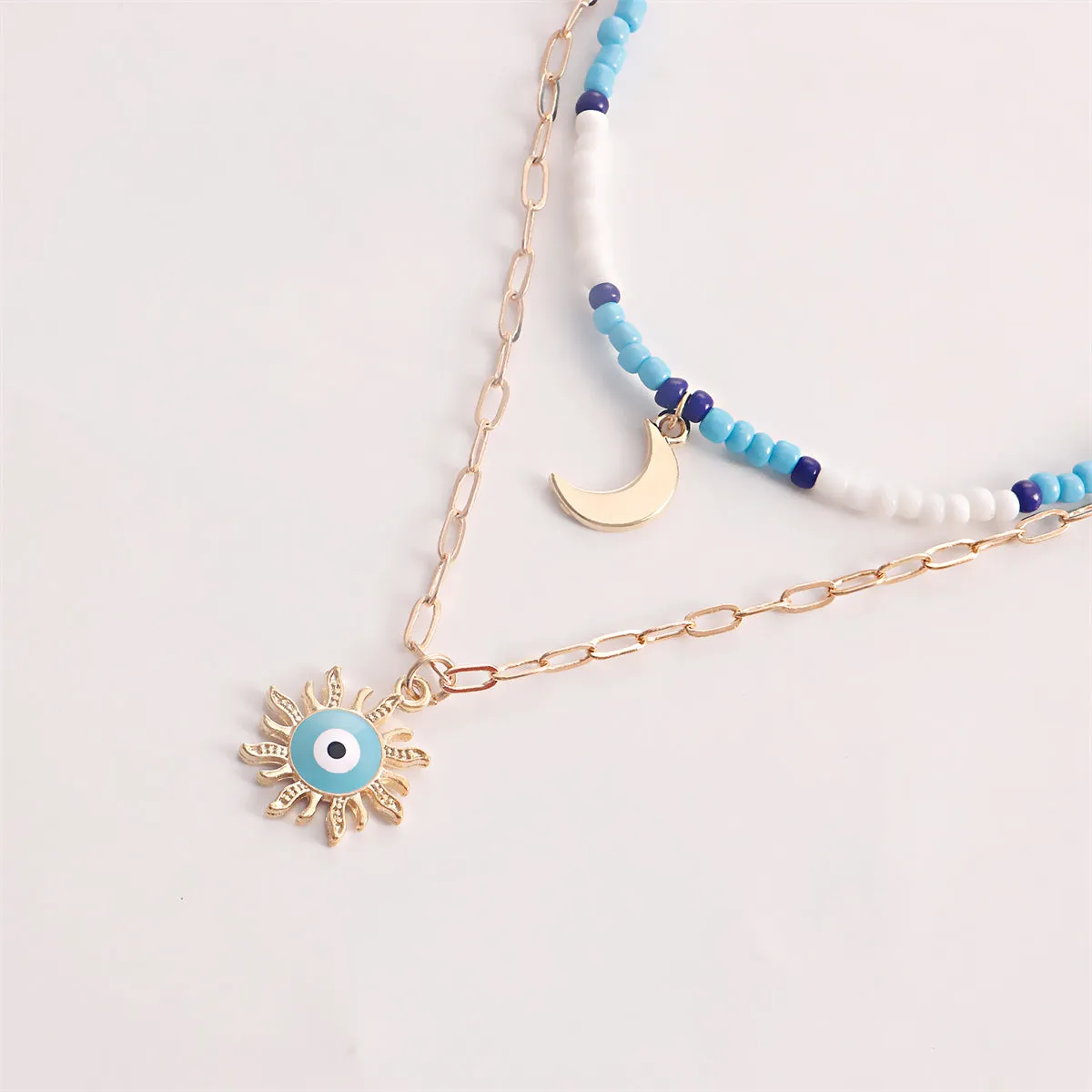 Blue Howlite & Enamel 18K Gold-Plated Sun Moon Layered Pendant Necklace