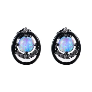 Blue Opal & Cubic Zirconia Black Ripple Stud Earrings