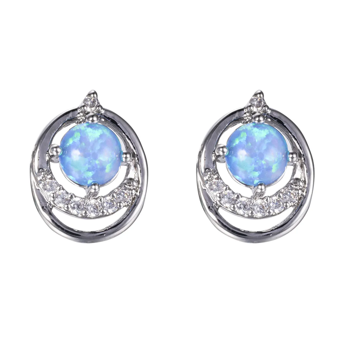 Blue Opal & Cubic Zirconia Ripple Stud Earrings