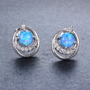 Blue Opal & Cubic Zirconia Ripple Stud Earrings