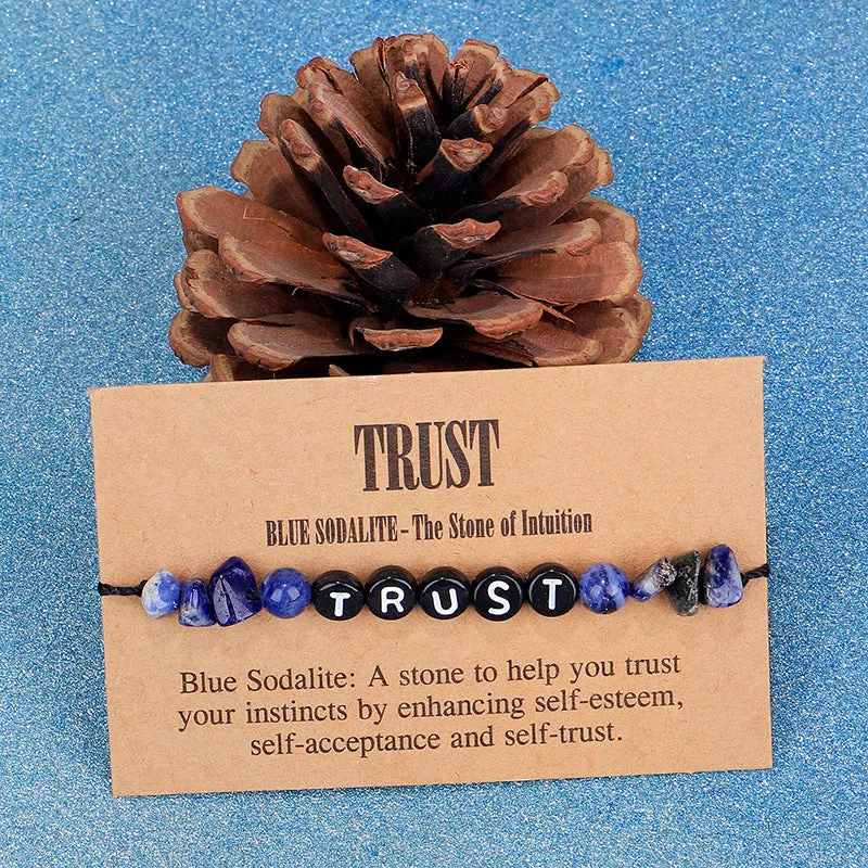 Blue Quartz & Black 'Trust' Adjustable Bracelet