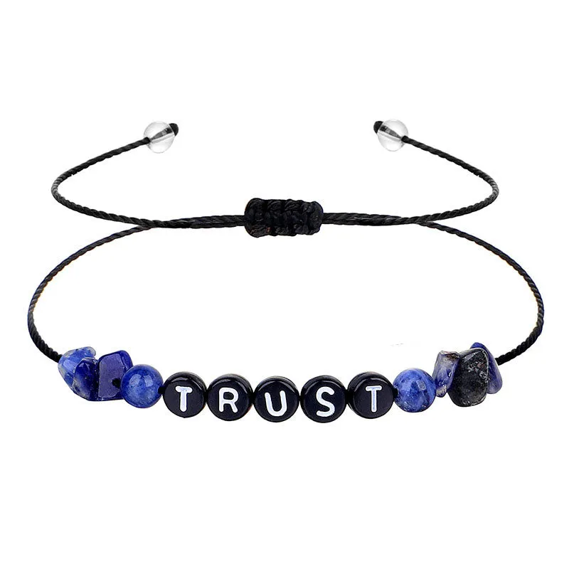 Blue Quartz & Black 'Trust' Adjustable Bracelet