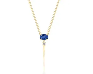 Blue Sapphire & Diamond Drop Necklace-Yellow Gold