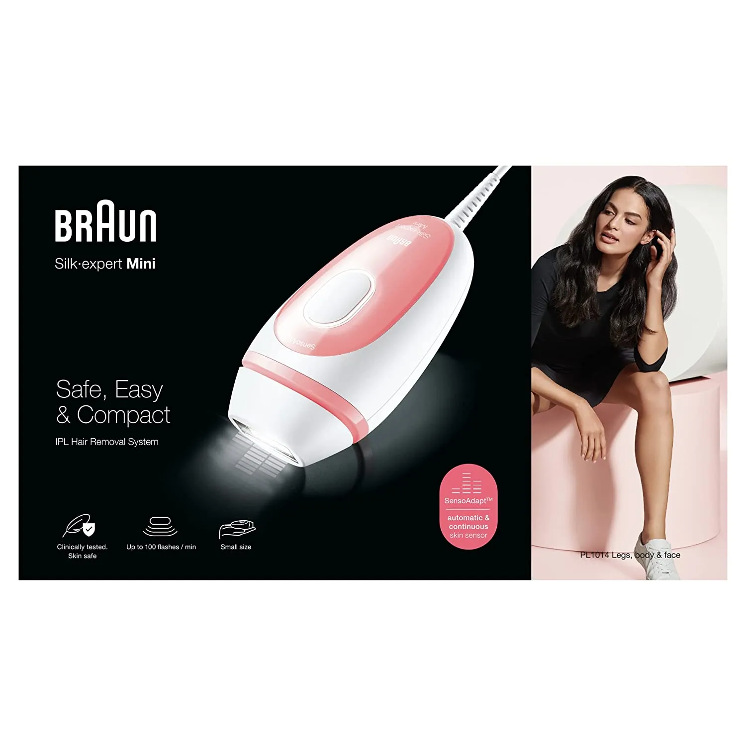 Braun IPL Hair Removal for Women and Men, Silk Expert Mini PL1014 with Venus Razor, FDA Cleared, Permanent Reduction in Hair Regrowth for Body & Face, Corded (Packaging May Vary)