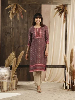 Buy Maroon Muslin Kurta for Women's Casual Wear Online - Zola