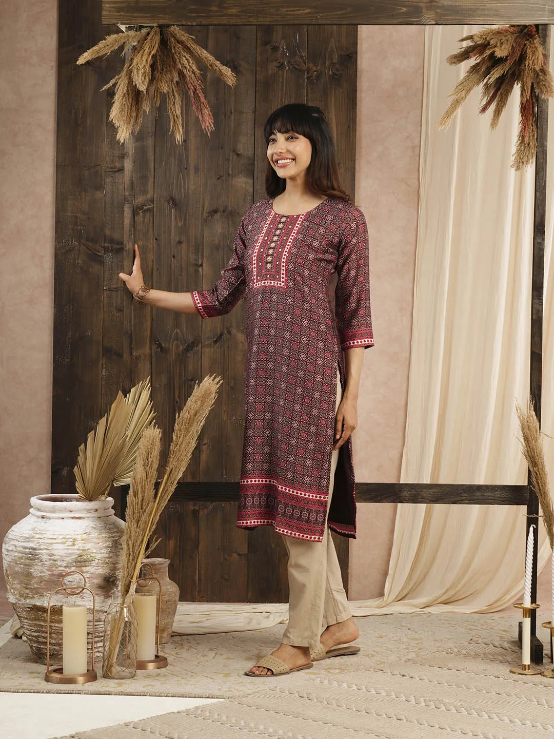 Buy Maroon Muslin Kurta for Women's Casual Wear Online - Zola