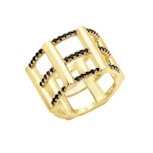 Cage Ring | Gold with Black Diamonds
