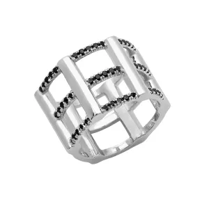 Cage Ring | White Gold with Black Diamonds