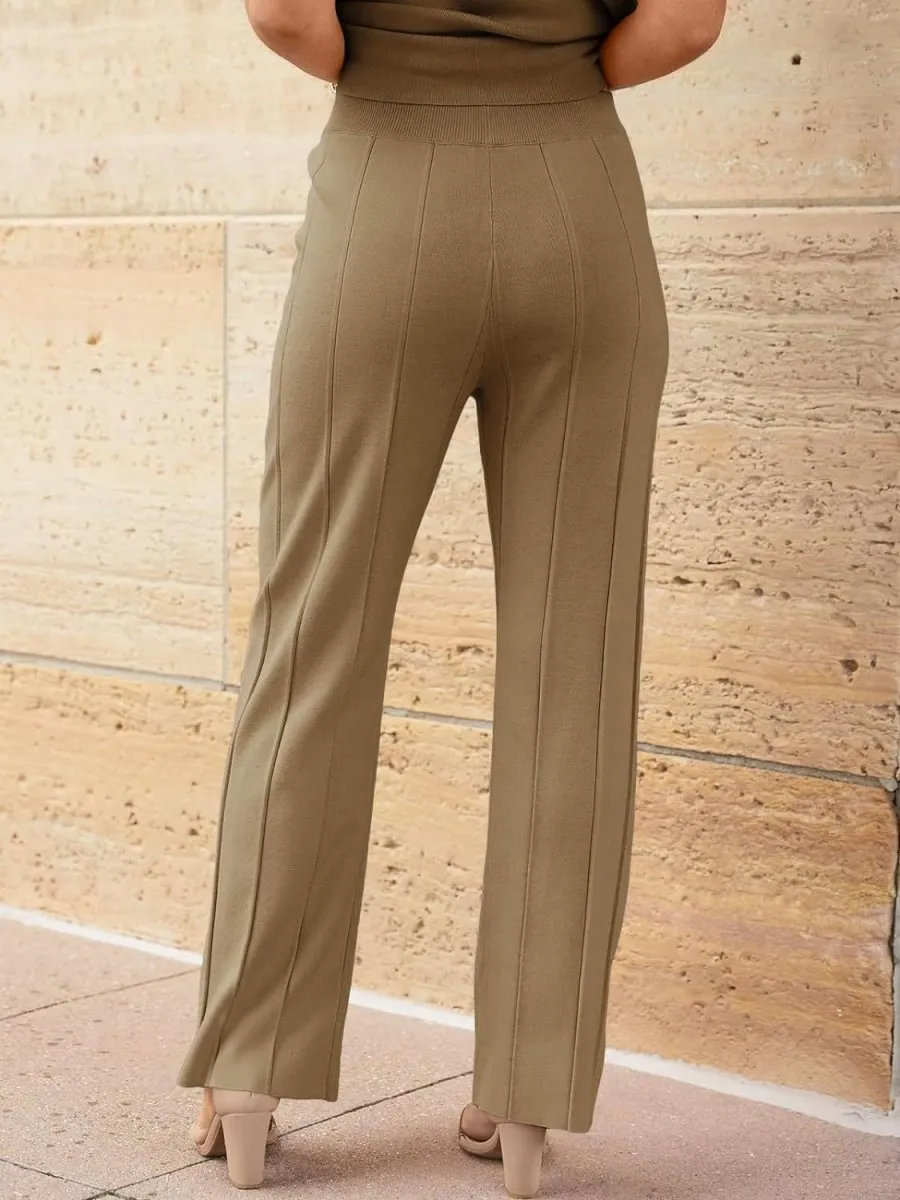 Cap Sleeve Round Neck Knit Two-Piece Set - Top & Pants
