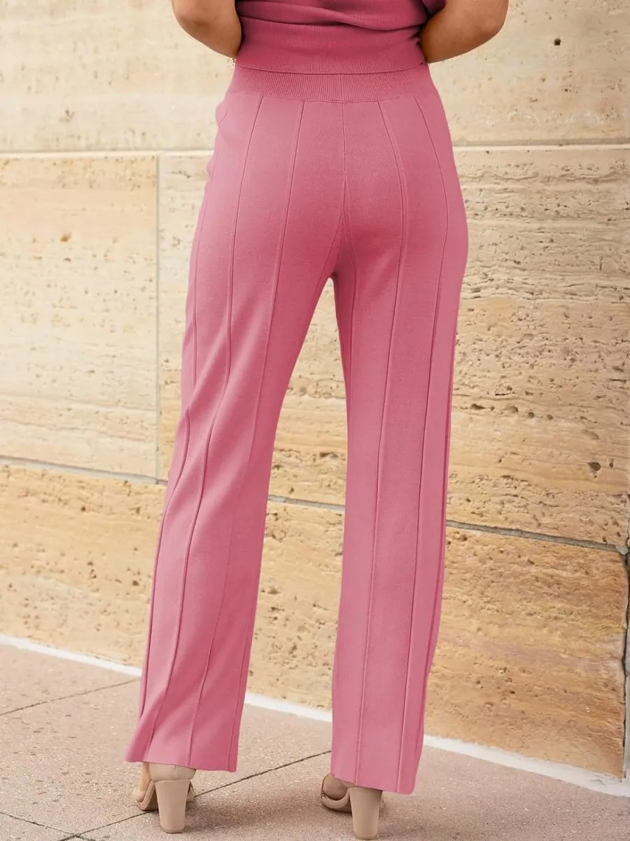 Cap Sleeve Round Neck Knit Two-Piece Set - Top & Pants