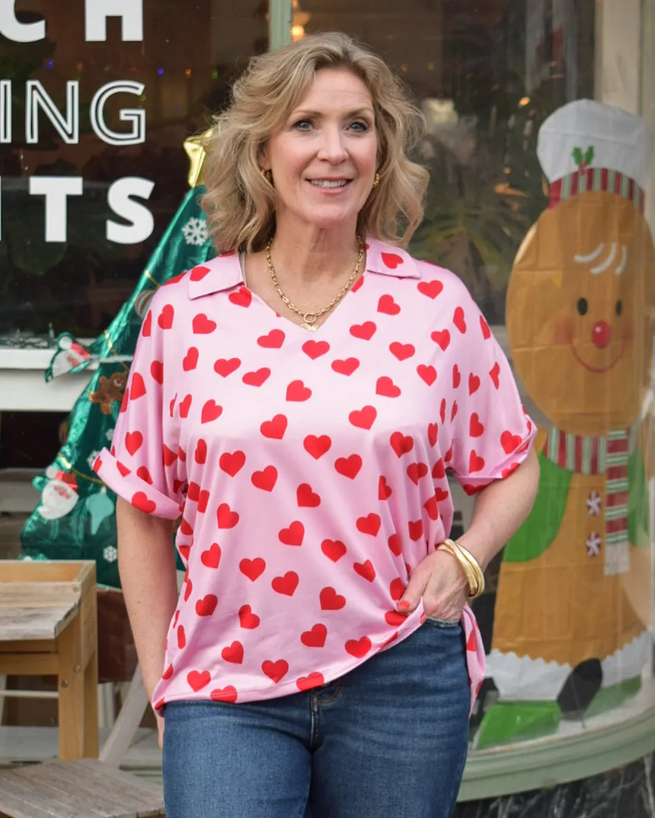 CARA COLLARED TOP - PINK -  REG/CURVY