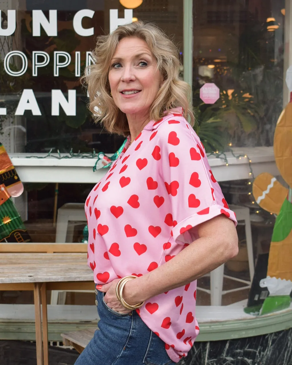 CARA COLLARED TOP - PINK -  REG/CURVY