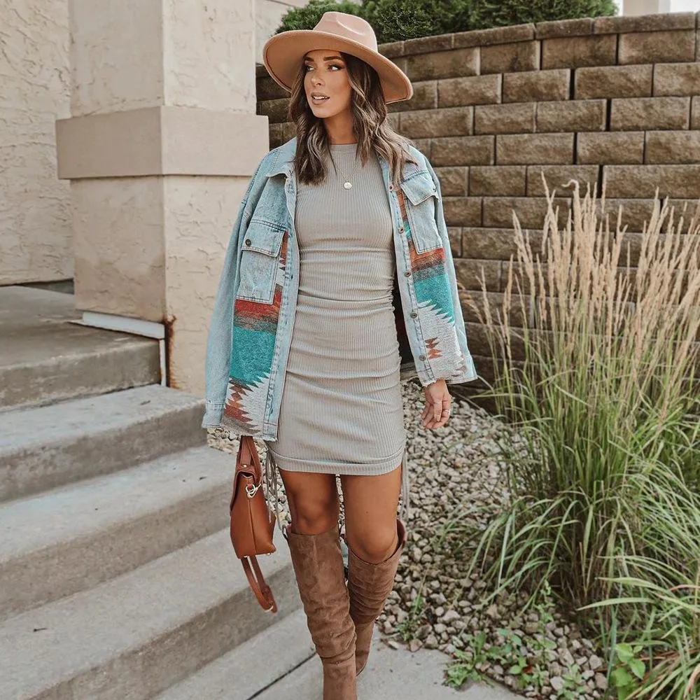 Casual Pile Collar Painting Tassel Denim Jacket Outerwear Cardigans