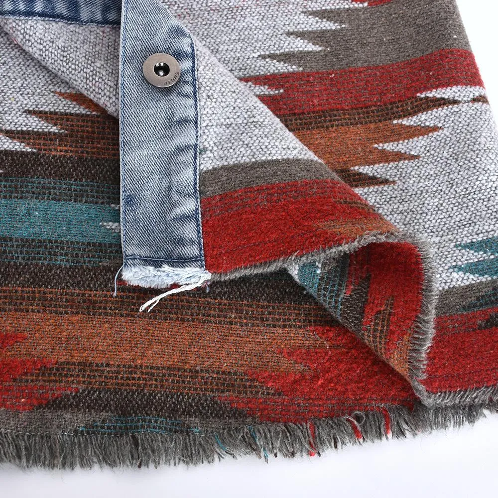Casual Pile Collar Painting Tassel Denim Jacket Outerwear Cardigans