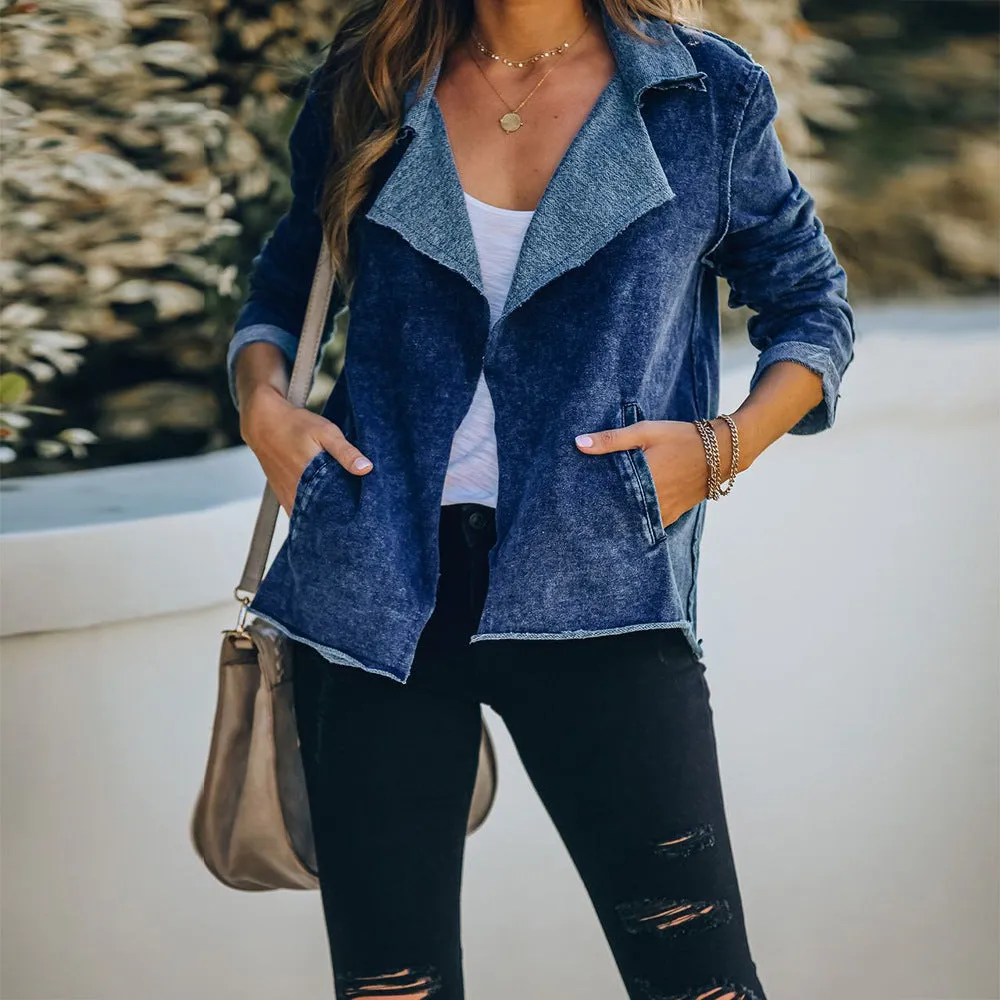 Casual Pile Collar Pocket Denim Outerwear Cardigans