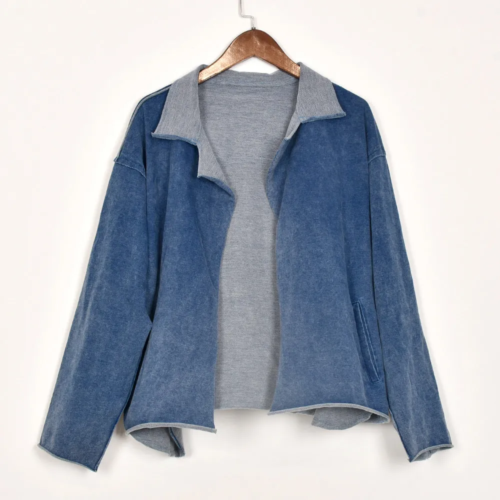 Casual Pile Collar Pocket Denim Outerwear Cardigans