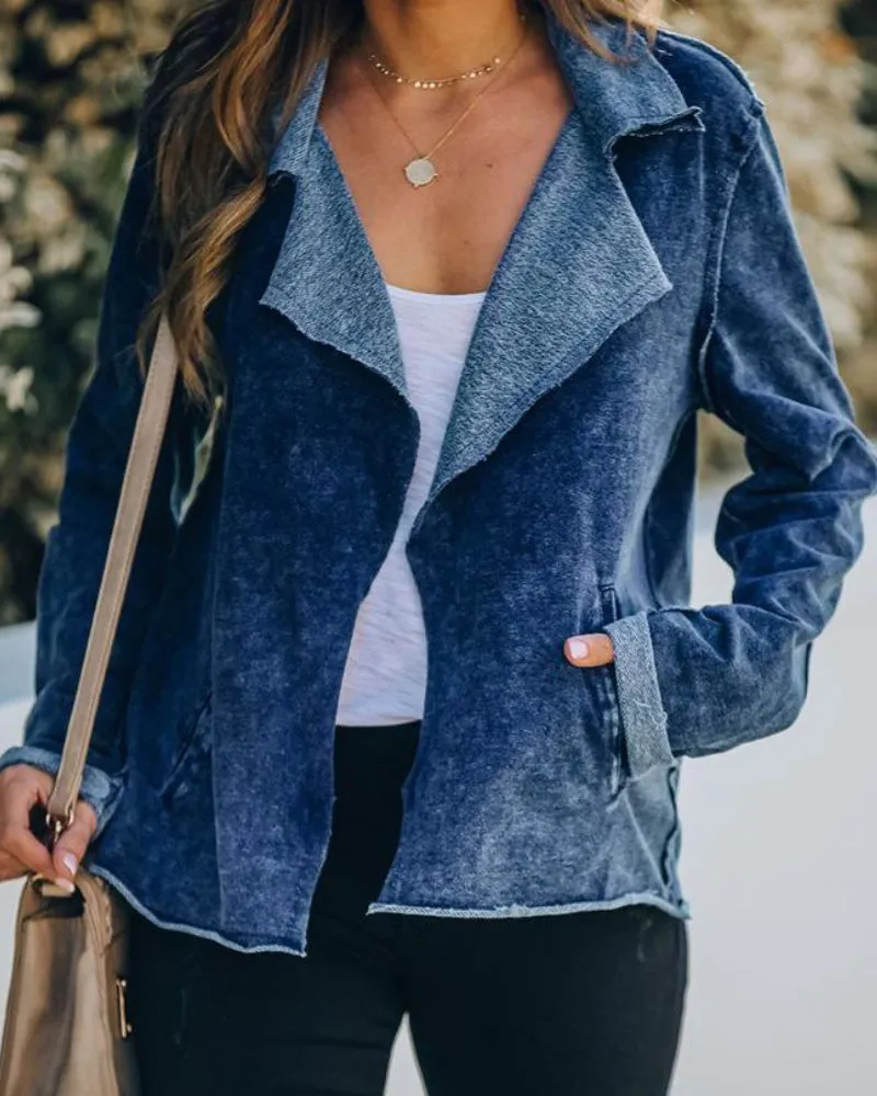 Casual Pile Collar Pocket Denim Outerwear Cardigans