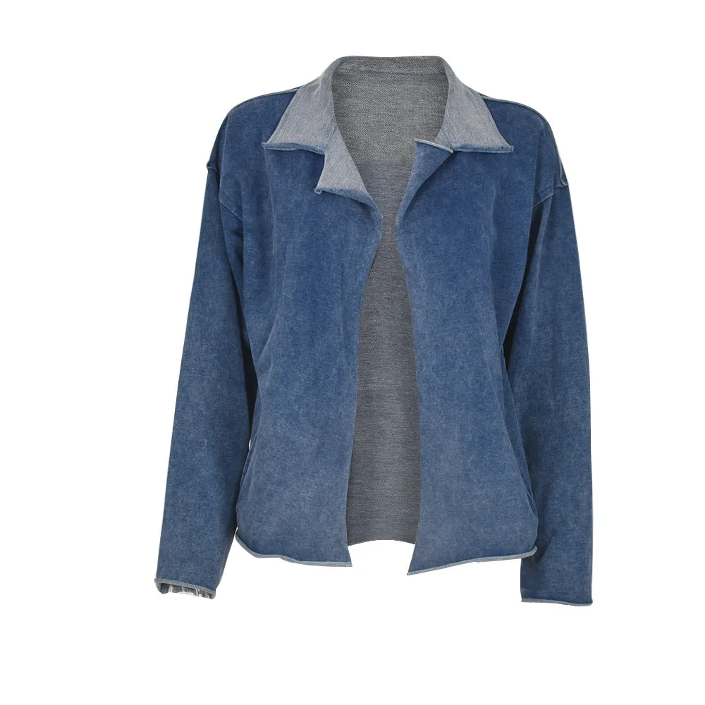 Casual Pile Collar Pocket Denim Outerwear Cardigans