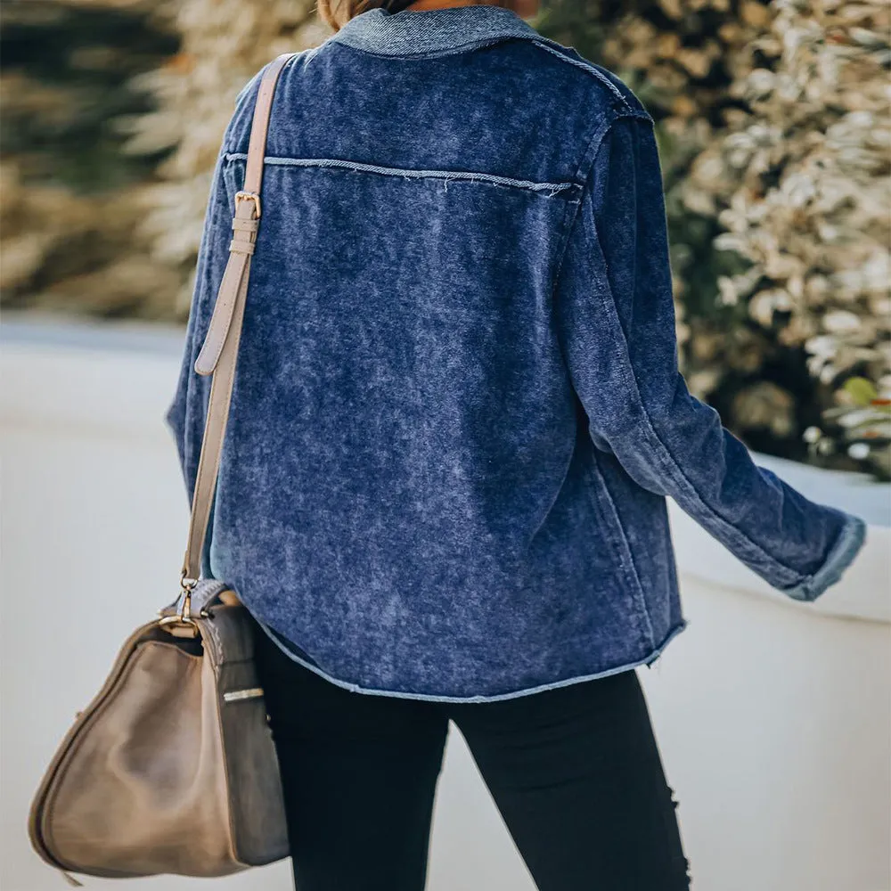Casual Pile Collar Pocket Denim Outerwear Cardigans