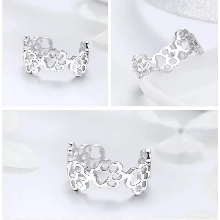Cat & Dog Paw Ring - Sterling Silver Adjustable