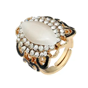 Cats Eye & Cubic Zirconia Ellipse Floral Cocktail Ring