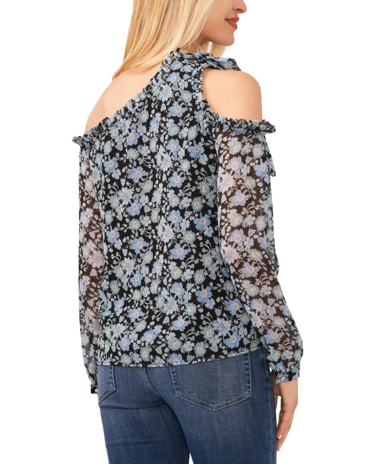 Cece Women's Long Sleeve Cold-Shoulder Bow Floral-Print Blouse 7033097