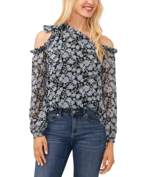 Cece Women's Long Sleeve Cold-Shoulder Bow Floral-Print Blouse 7033097