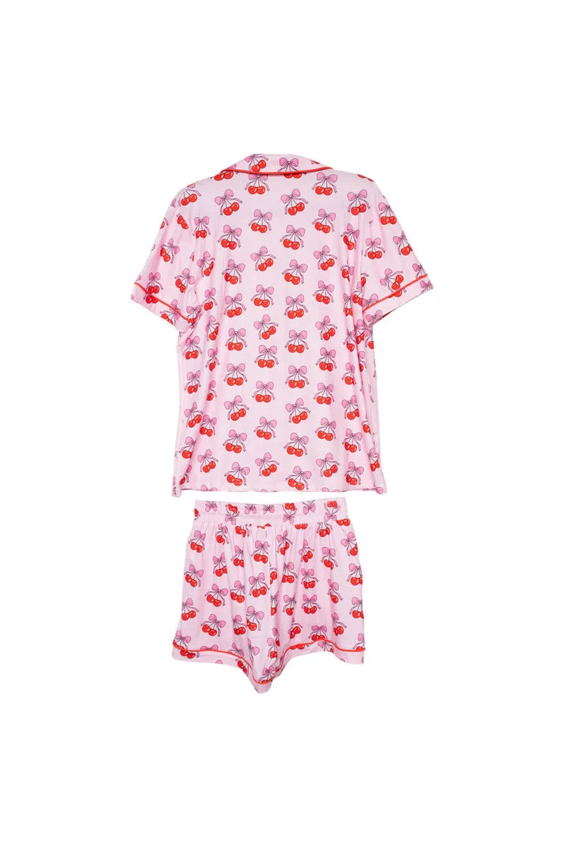 Cherry Bow Repeat Two Piece PJ Set  By Katydid (Ships in 2-3 Weeks)