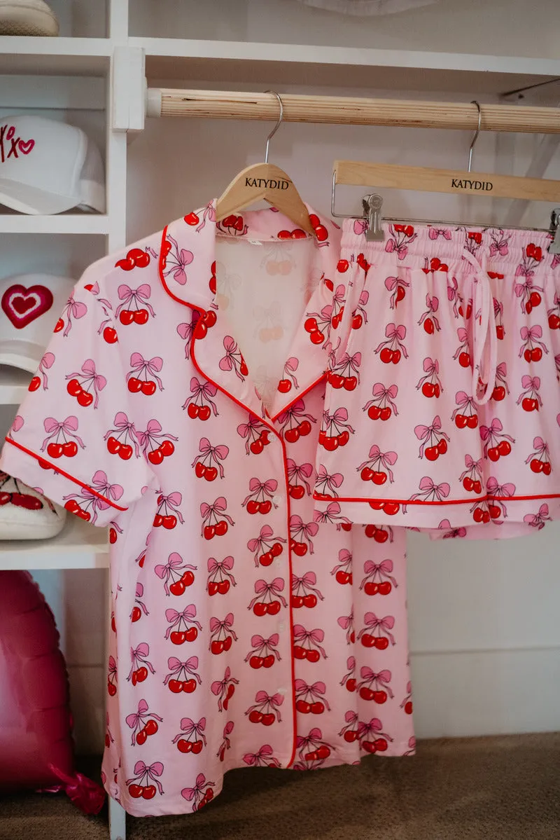 Cherry Bow Repeat Two Piece PJ Set  By Katydid (Ships in 2-3 Weeks)