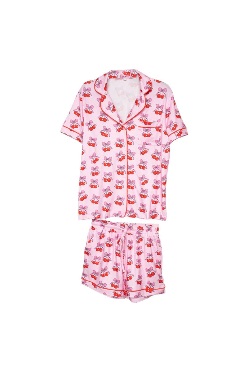 Cherry Bow Repeat Two Piece PJ Set  By Katydid (Ships in 2-3 Weeks)