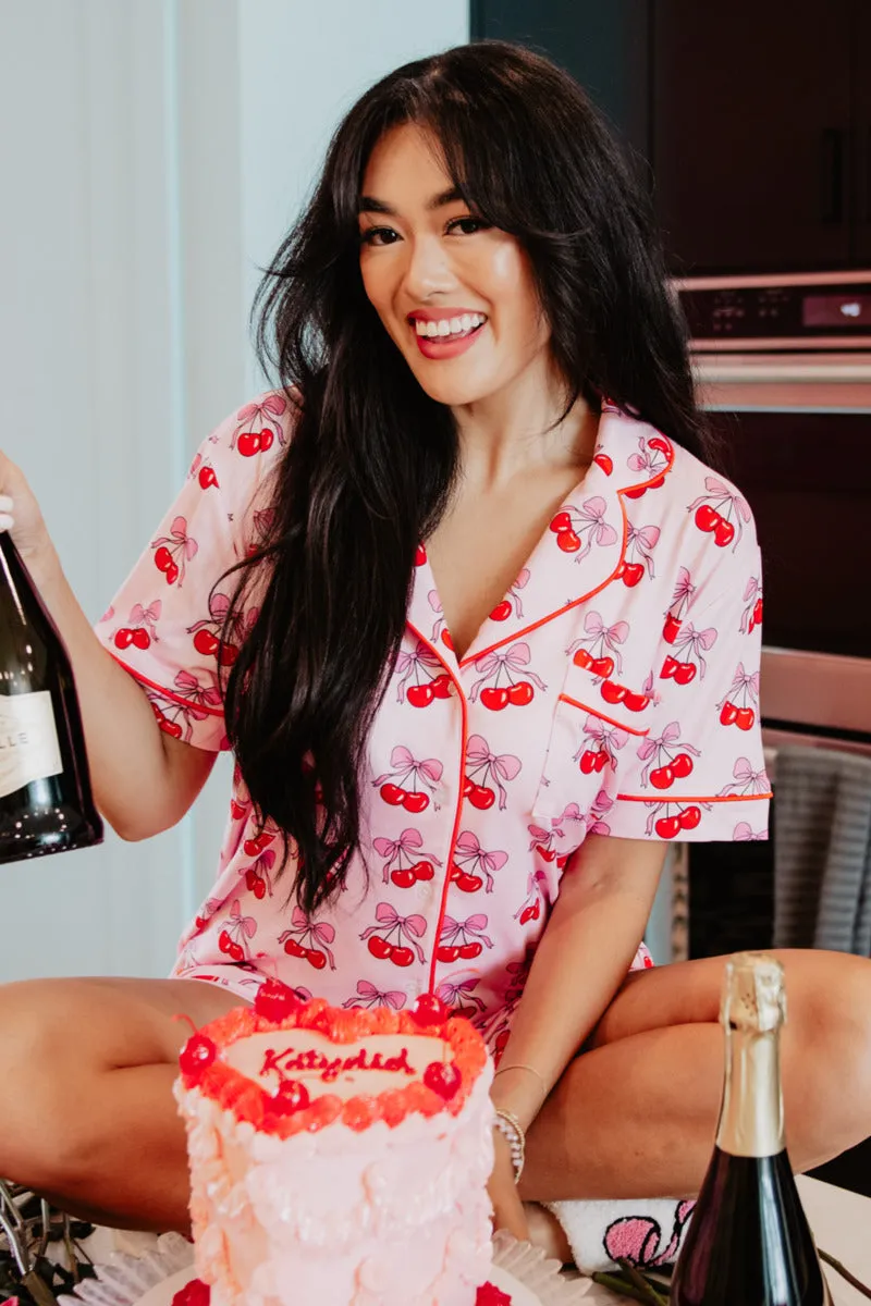 Cherry Bow Repeat Two Piece PJ Set  By Katydid (Ships in 2-3 Weeks)