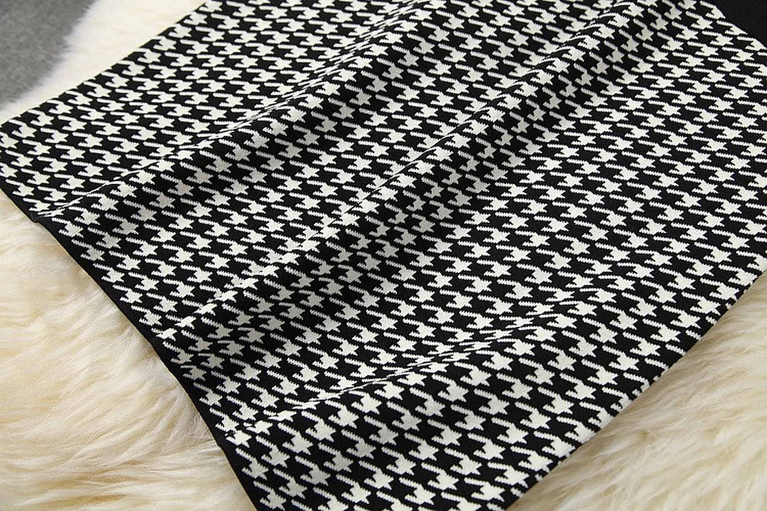 Classic Houndstooth Single-breasted Cardigan Vest Dress Two-piece Set
