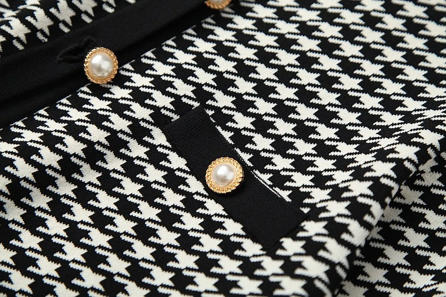 Classic Houndstooth Single-breasted Cardigan Vest Dress Two-piece Set