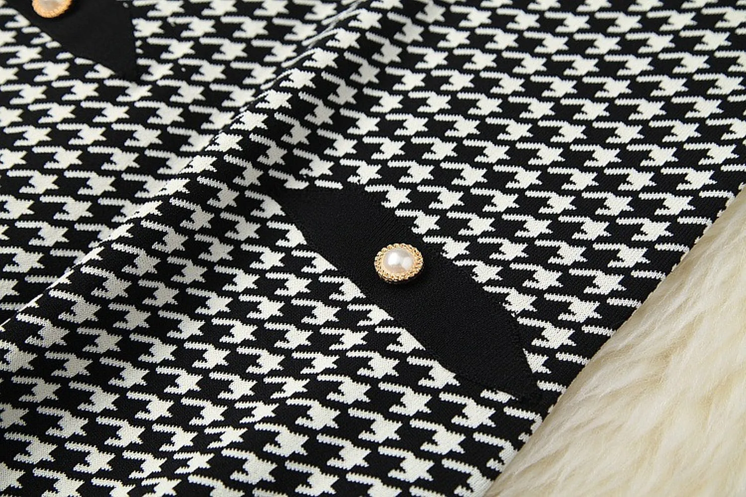 Classic Houndstooth Single-breasted Cardigan Vest Dress Two-piece Set