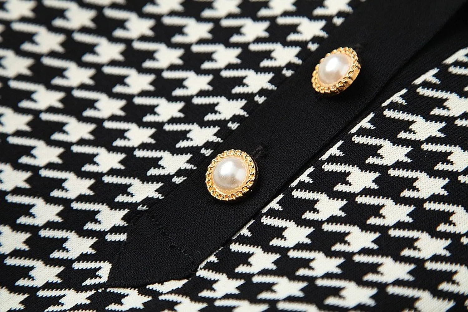 Classic Houndstooth Single-breasted Cardigan Vest Dress Two-piece Set