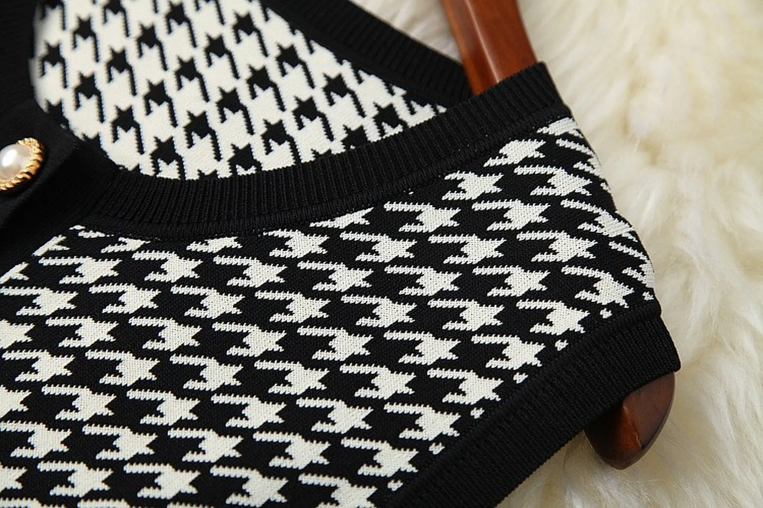 Classic Houndstooth Single-breasted Cardigan Vest Dress Two-piece Set