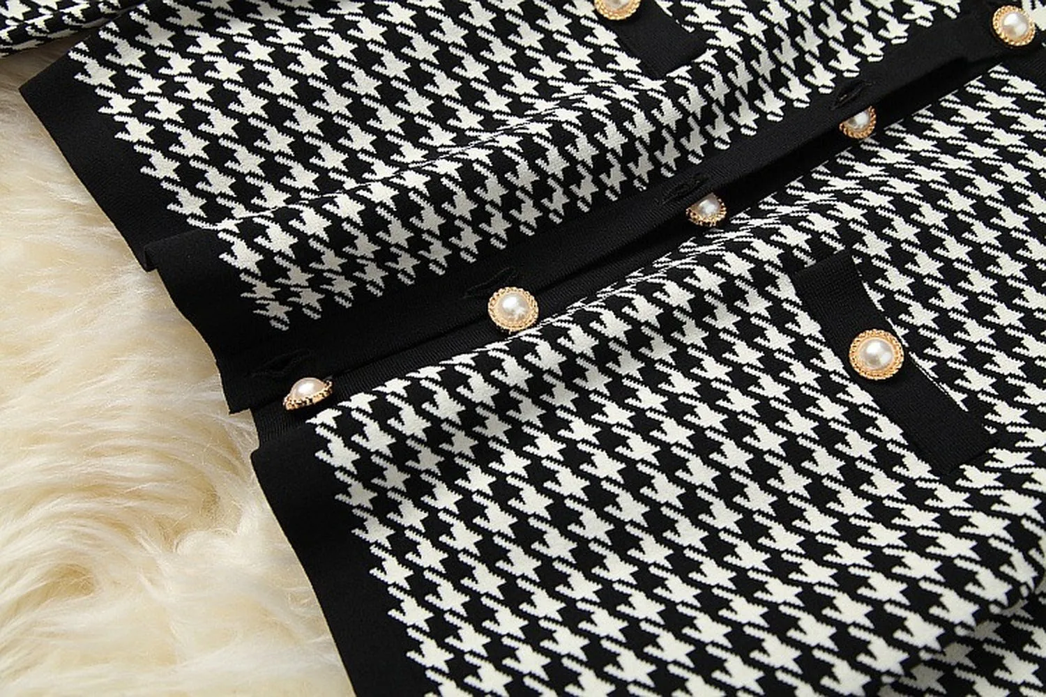 Classic Houndstooth Single-breasted Cardigan Vest Dress Two-piece Set
