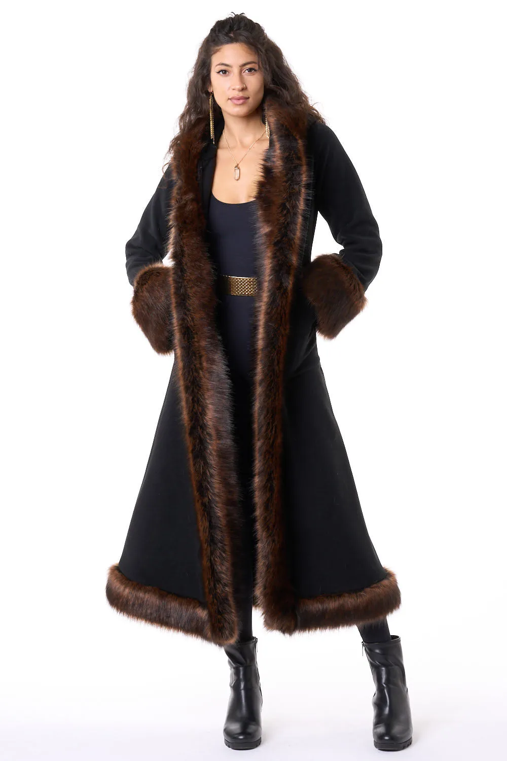 Classic Tamo Coat: Black Coat   Brown Trim