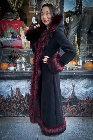 Classic Tamo Coat: Black Coat   Burgundy Trim