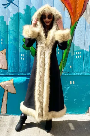 Classic Tamo Coat: Black Coat   Cream Husky Faux Fur Trim
