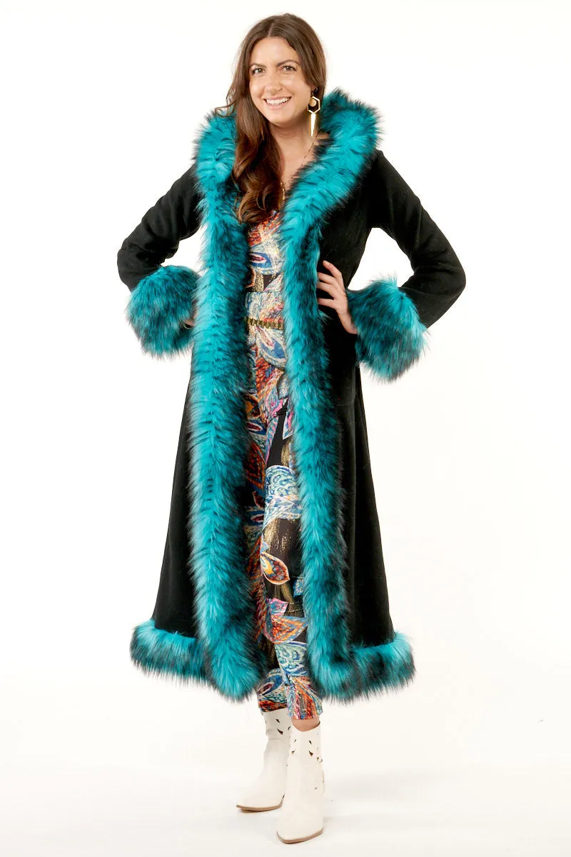 Classic Tamo Coat: Black Coat   Teal Trim